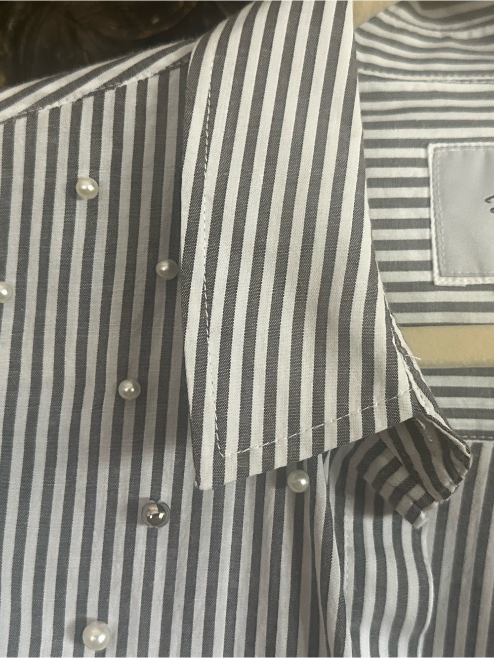 Striped Black & White Pearl-Embellished Women’s Shirt